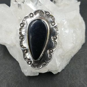 Huge Vintage Mexico Sterling Black Onyx Teardrop Ring
